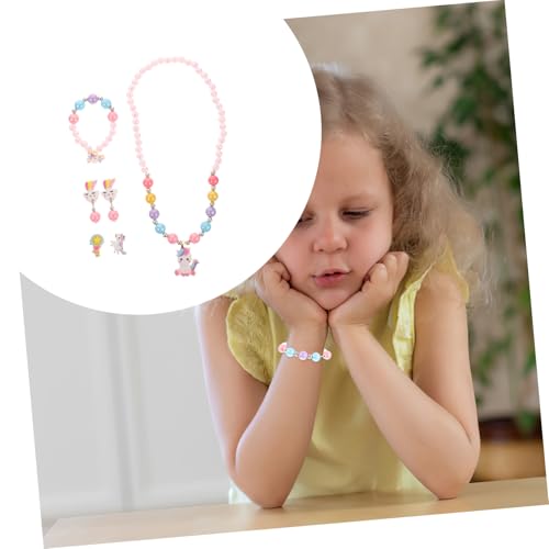 ROMISBABA Perlenschmuck Set Einhorn Teilig mit Halskette Armband Ohrringen und Ring für Mädchen Modisch Langlebig Geschenkidee für Kleine Prinzessinnen von ROMISBABA