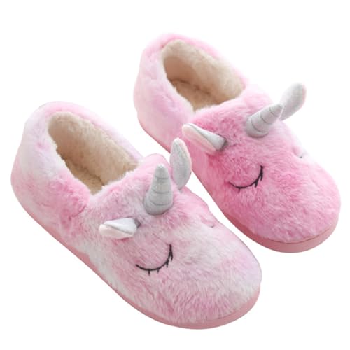 ROMISBABA Plüsch Einhorn Hausschuhe Damen Warm Winter Hausschuhe Kuschelige Hauspantoffeln Rosa Leicht Angenehm Rutschfest für Zuhause und Alltag von ROMISBABA