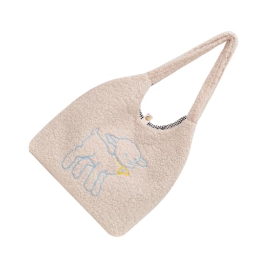 ROMISBABA Plüsch Handtasche Damen Kuscheliges Leichtes Casual Tote Bag mit Baumwollmaterial Praktische Umhängetasche für Alltag Shopping Reisen und Schule Tragbar und Modisch in Cremeweiß von ROMISBABA