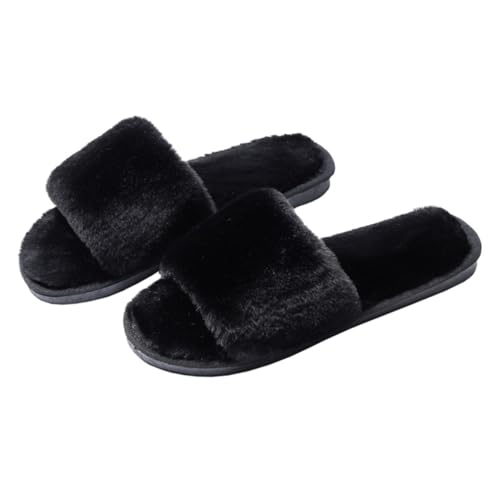 ROMISBABA Plüsch Hausschuhe Damen Herren Rutschfeste Weiche Sohle Schwarze Haushalts Pantoffeln Komfortable Atmungsaktive Indoor Slipper von ROMISBABA
