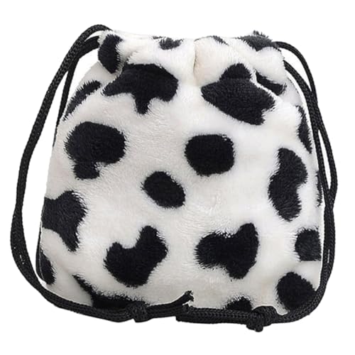 ROMISBABA Plüsch Umhängetasche Damen Kuscheliger Schulterbeutel mit Kuhmuster Kordelzug Verschluss Mittlere Vielseitige Crossbody Tasche für Alltag Shopping und Reisen von ROMISBABA