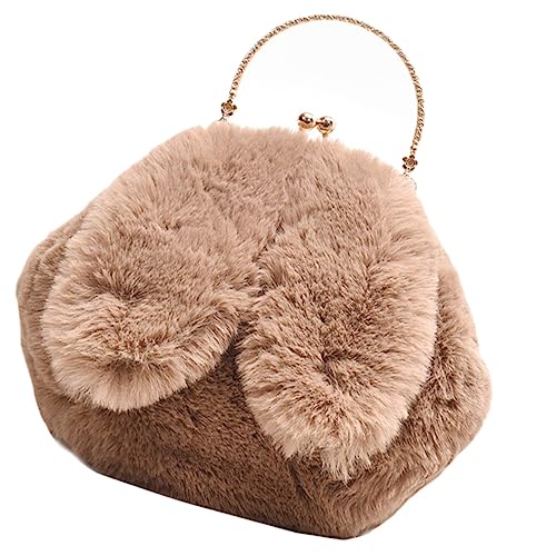 ROMISBABA Plüsch Umhängetasche Damen mit Hasenohren Crossbody Bag Weichem Plüschmaterial Praktische Messenger Bag für Alltag Shopping Party und Freizeit Kettendetail Khakifarbener von ROMISBABA