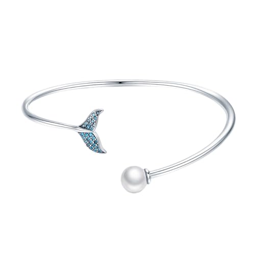 ROMISBABA Pure Offenes Armband mit Muschel Form Eines Blauen Meerjungfrauen Schwanzes Stilvolles Handornament für Frauen Geburtstagsgeschenk oder Urlaubsschmuck von ROMISBABA