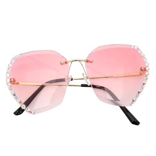 ROMISBABA Randlose Damen Sonnenbrille mit Glitzersteinen Modische Party Brille Uv Schutz Leichtes Kreatives Design Langlebige Struktur Accessoire für Alltag und Besondere Anlässe von ROMISBABA