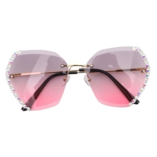 ROMISBABA Randlose Damen Sonnenbrille mit Kristalldekor Uv Schutz Kleine Modische Brille für Party und Alltag Gold Schimmernd Leicht Robust Langlebig von ROMISBABA
