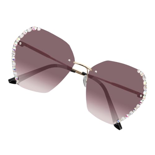 ROMISBABA Randlose Damen Sonnenbrille mit Strass Uv Schutz Kreative Kleine Party Brille Modische Leichte Eyewear für Fasching Karneval und Outdoor Aktivitäten von ROMISBABA