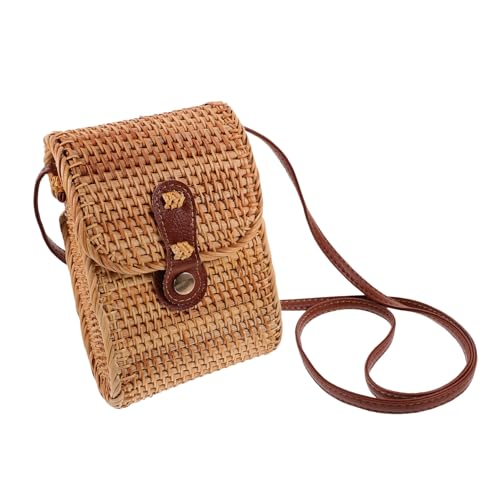 ROMISBABA Rattan Geflochtene Damen Umhängetasche Handgefertigt Natürliche Strandtasche Leicht und Robust für Alltag Reise Kosmetik Schlüssel von ROMISBABA