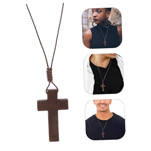 ROMISBABA Retro Holz Kreuz Anhänger Halskette mit Verstellbarem Kordelband für Herren Damen Handgefertigter Holzschmuck Modisches Accessoire Vielseitig Kombinierbar Symbolisches von ROMISBABA