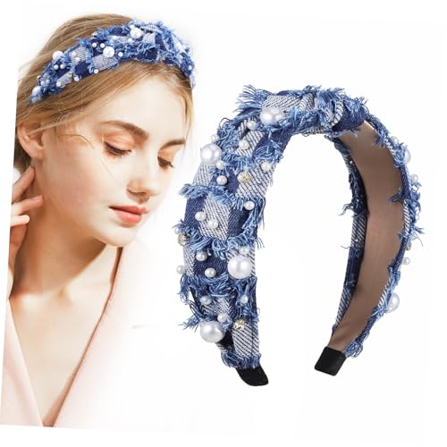 ROMISBABA Rhinestone Jeans Stirnband Damen Breites Knoten Design Eleganter Haarschmuck für Party Alltag und Hautpflege Modisches Haarband für Frauen und Mädchen von ROMISBABA