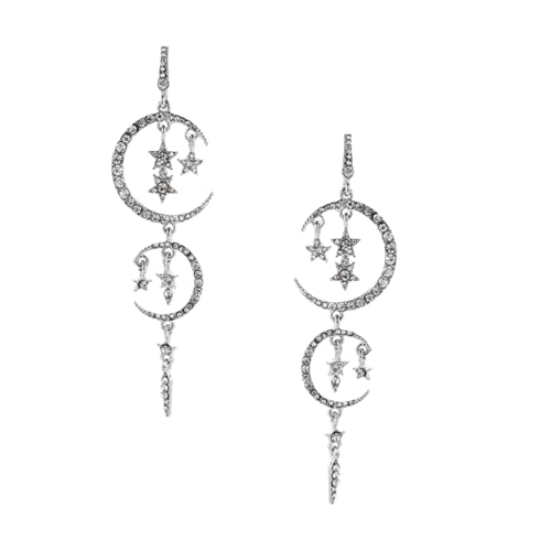 ROMISBABA Romantische Lange Ohrringe Damen Mond Stern Design Funkelnde Dangle Earrings mit Diamantbesatz Ohrhänger für Besondere Anlässe und Alltag Weiße Glitzernde Ohrstecker von ROMISBABA
