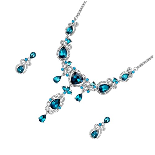 ROMISBABA Romantisches Schmuckset Damen Clavicle Necklace und Ohrhänger Set Blaues Halskette und Ohrstecker Set für Brautjungfern und Festliche Anlässe Eleganter Party Schmuck von ROMISBABA