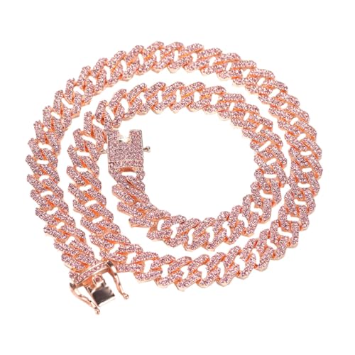ROMISBABA Rosa Goldfarbene Link Kette Herren Halskette mit Strass Anhänger Leichte Schmuckkette für Männer und Jungen Stilvoll und Komfortabel zu Tragen von ROMISBABA