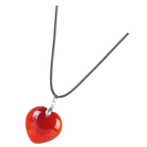 ROMISBABA Rote Karneol Herz Anhänger Halskette Damen Sweater Necklace Schmuck mit Einfachem Design Langlebig Modisch für Alltag und Elegant und von ROMISBABA