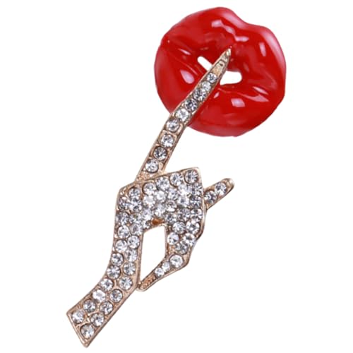 ROMISBABA Rote Lippen Brosche Strass Metall Anstecknadel für Damen Kleidung Schal Mantel Jacke Revers Pin Modisches Accessoire mit Geheimem Gestensymbol Langlebig und Vielseitig von ROMISBABA
