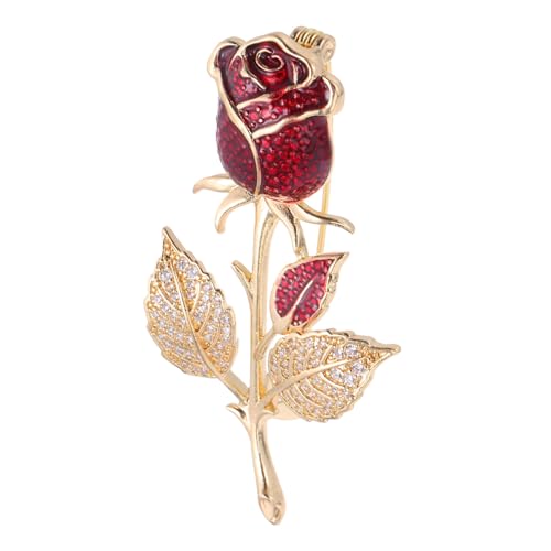 ROMISBABA Rote Rosenbrosche mit Funkelnden Strasssteinen Leichte Damen Anstecknadel für Kleider Mäntel und Schals Vielseitiges Schmuckaccessoire für Outfits und Festliche Anlässe von ROMISBABA