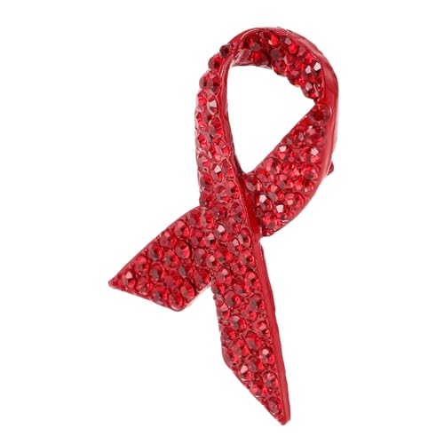 ROMISBABA Rote Schleifen brosche mit Strass und Legierung Brustkrebs Aids bewusstsein Anstecknadel Weltkrebstag Abzeichen Eleganter Schmuck für Kleidung und Pullover Unterstützend und von ROMISBABA