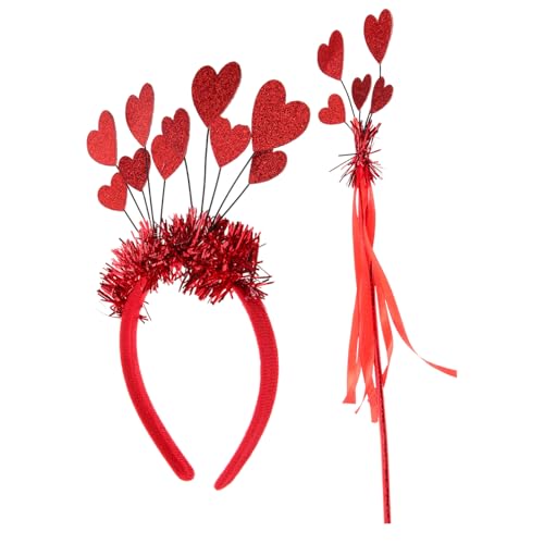 ROMISBABA Rotes Herz Haarreif Set mit Zauberstab Leichter Valentinstag Kopfschmuck Sicherer Sitz Elegantes Party und Hochzeitsaccessoire Modisch für Damen und Geburtstagsfeiern von ROMISBABA