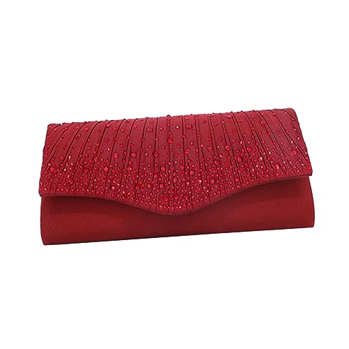 ROMISBABA Satin Clutch Handtasche mit Magnetverschluss und Strass für Abendveranstaltungen Hochzeiten und Partys Eleganter Umhänge und Handtaschenstil Weinrot von ROMISBABA