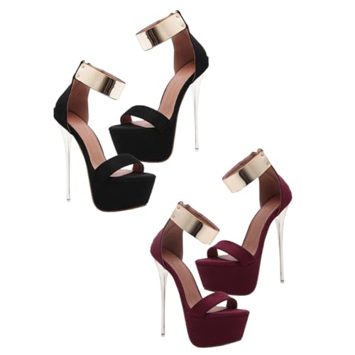 ROMISBABA Schicke Damen Sandaletten mit Dünnem High Heel Rutschfeste Sohle Wasserdichtes Material Modisch und Atmungsaktiv für Sommer Strand und Party Schwarz von ROMISBABA