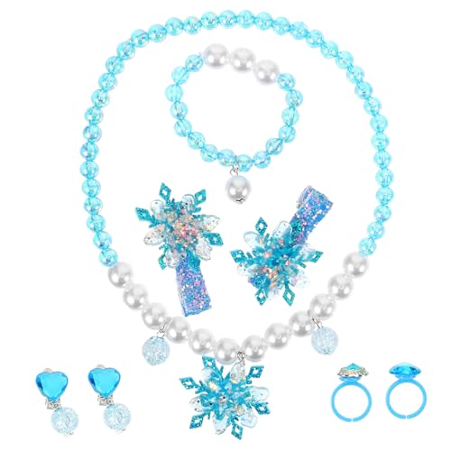 ROMISBABA Schmuckset für Mädchen Jahre Teiliges Schneeflocken Design mit Halskette Armband Ring und Ohrclips Leichtes Hautfreundliches Modeschmuck Set für Partys und Dress Up von ROMISBABA