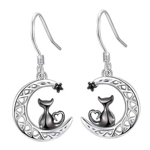 ROMISBABA Schwarze Katzen Mond Ohrringe Damen Hängend Leichte Anhänger Schmuck Modisches Accessoire Kleine Geschenkidee für Alltag und Besondere Anlässe von ROMISBABA