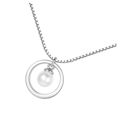ROMISBABA Silber Halskette Damen mit Elegantem Perlenanhänger Schlichtes Design Vielseitiger Schmuck für Frauen Modische Clavicle Kette für Alltag und Besondere Anlässe von ROMISBABA