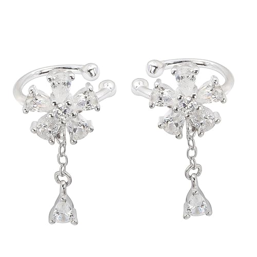 ROMISBABA Silber Ohrclips Damen Blume Ohrmanschette Glänzend Kreativ Modisch für Alltag Reise von ROMISBABA