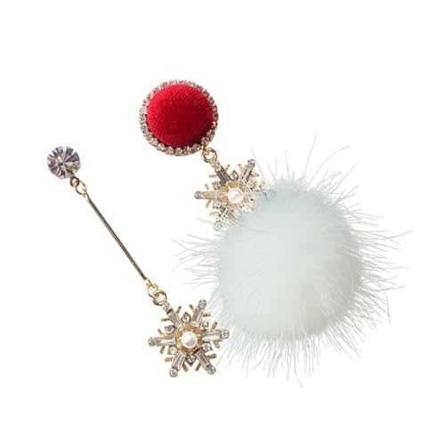 ROMISBABA Silber Schneeflocken Ohrhänger mit Flauschigem Bommel Asymmetrisch Allergiefrei Glitzerndes Design Ohrringe für Damen Ganzjährig Tragbar Festliche Weihnachtsdekoration von ROMISBABA