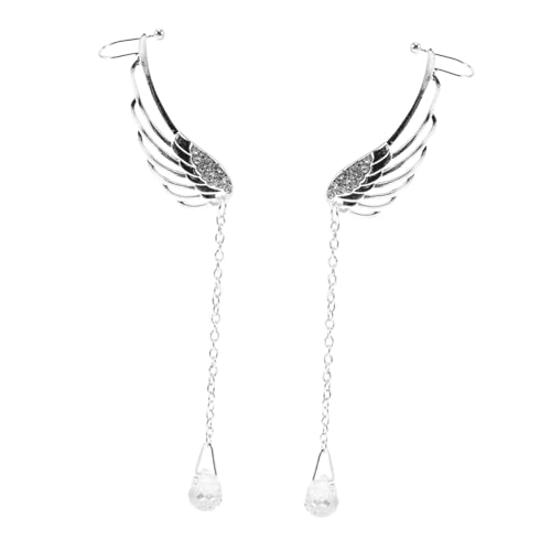 ROMISBABA Silberfarbene Flügel Ohrringe mit Funkelnden Kristallen Stilvolle Ketten quasten Statement Ohrschmuck für Damen Modische Anhänger für Besondere Anlässe und Alltag von ROMISBABA