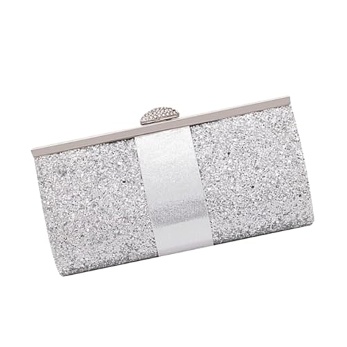 ROMISBABA Silberne Abendtasche Clutch aus Glitzerndem Kunstleder Modische Handtasche für Hochzeit Party und Ball Kompakte Damenhandtasche mit Kettenriemen für Festliche Anlässe von ROMISBABA