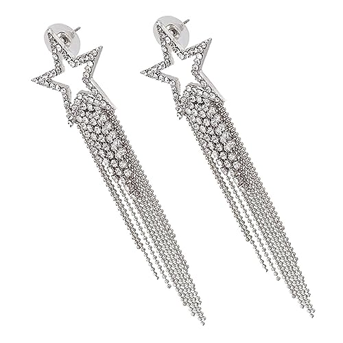 ROMISBABA Silberne Stern Ohrringe mit Strass und Langen Tasseln Leichte Ohrstecker für Frauen Schmuck Accessoires für Alltag Party und Hochzeit Einzigartiges Design Hautfreundlich von ROMISBABA