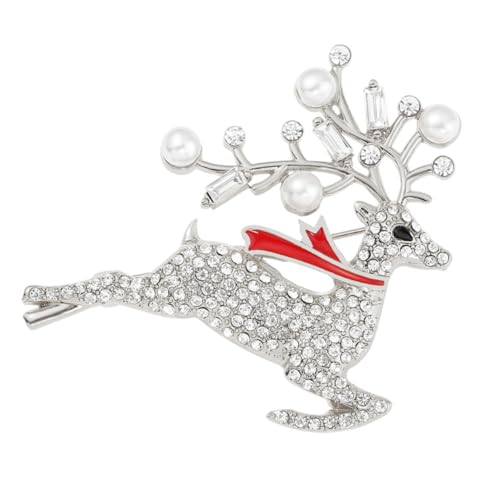 ROMISBABA Silberner Weihnachts Broschen Anstecker mit Strass Modischer Elch Design Brosche Feine Politur Langlebiger Glanz Vielseitiges Damen Modeaccessoire für Kleidung Taschen Schals Party von ROMISBABA