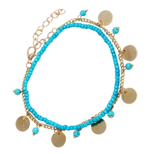 ROMISBABA Sommer Fußkettchen Damen Vergoldet mit Rundem Anhänger und Perlen Modische Strand Fußkette Schmuck für Frauen Leicht und Angenehm für Boho Look und Alltag ROMISBABA Sommer Fußkettchen Damen Vergoldet mit Rundem Anhänger und Perlen Modische Strand Fußkette Schmuck für Frauen Leicht und Angenehm für Boho Look und Alltag von ROMISBABA