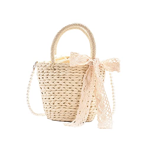 ROMISBABA Strandtasche Damen Schultertasche Strohgeflecht mit Perlendekor Umhängetasche für Sommer Reise und Freizeit Leichte Langlebige Handtasche Beige Vielseitig Tragbar von ROMISBABA