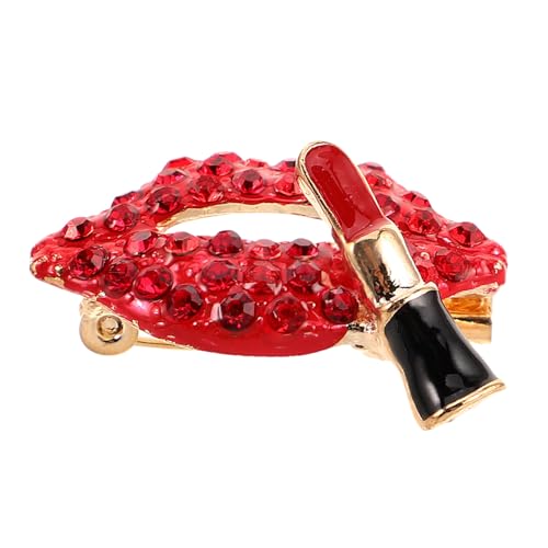 ROMISBABA Strass Lippenstift Brosche Damen Kleine Anstecknadel Modisches Schmuckaccessoire Zinklegierung Dekorative Brosche Für Schals Kleidung Und Hüte von ROMISBABA