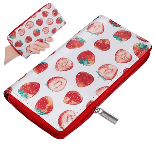 ROMISBABA Strawberry Wallet Damen Geldbörse PU Zip Organizer Lange Clutch Portemonnaie Große Kapazität Für Frauen Mädchen Alltag Shopping Reise von ROMISBABA