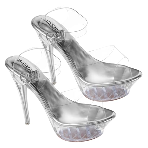 ROMISBABA Stylische Damen High Heel Sandalen Silber rutschfeste Sommer Party Schuhe für Club Hochzeit Cocktail Leicht Angenehm Vielseitig Kombinierbar Hochwertiges PVC und Gummi von ROMISBABA