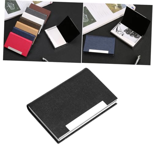 ROMISBABA Tragbarer Visitenkartenhalter aus Edelstahl und Pu Leder Eleganter Business Organizer Schwarze Visitenkartenbox für Stilbewusste Geschäftsleute Robust und Handlich von ROMISBABA