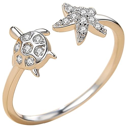 ROMISBABA Schildkrötenring Aus Kupfer Für Damen Verstellbarer Fingerring Mit Meerestier-design Inklusive Meeresstern-details Leicht Und Robust Als Geschenk Für Besondere Anlässe von ROMISBABA