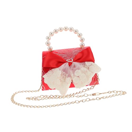 ROMISBABA Umhängetasche mit Perlen und Schleife Rote Kettentasche für Chinesische Neujahrs geldumschläge Festliche Mädchen Schultertasche Modisches Accessoire für Geeignet für Frühlingsfest von ROMISBABA
