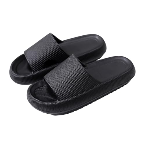 ROMISBABA Unisex Massage Badeschlappen aus Atmungsaktivem Schaumstoff Rutschfest mit Dicker Sohle Leichte Hausschuhe für Badezimmer und Haushalt Pure Farbe Schwarz von ROMISBABA