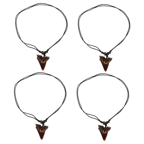 ROMISBABA Verstellbare Herren Resin Haifischzahn Halskette mit Geschnitzten Holzperlen Surferstil Vielseitiger Beach Partyschmuck Freundschaftsanhänger Braunes Kordelband von ROMISBABA
