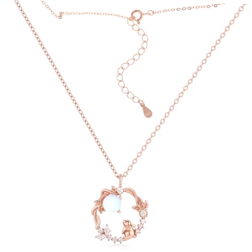 ROMISBABA Kaninchen Halskette Für Frauen Verstellbare 925 Silber Halskette Mit Mond Hasen Anhänger Stilvolles Ebenes Schmuck Für Damen Elegantes Accessoire Für Jeden Anlass Zierliche von ROMISBABA