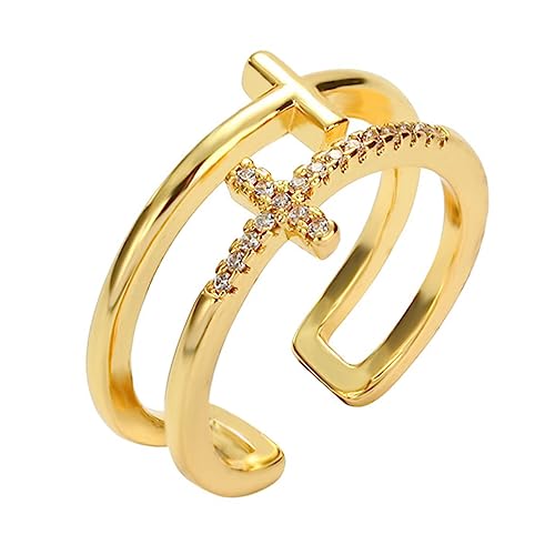 ROMISBABA Verstellbarer Damenring mit Doppelkreuz und Funkelnden Strasssteinen Gotischer Schmuck Langlebigem für Alltag Festliche Anlässe und ROMISBABA Verstellbarer Damenring mit Doppelkreuz und Funkelnden Strasssteinen Gotischer Schmuck Langlebigem für Alltag Festliche Anlässe und von ROMISBABA