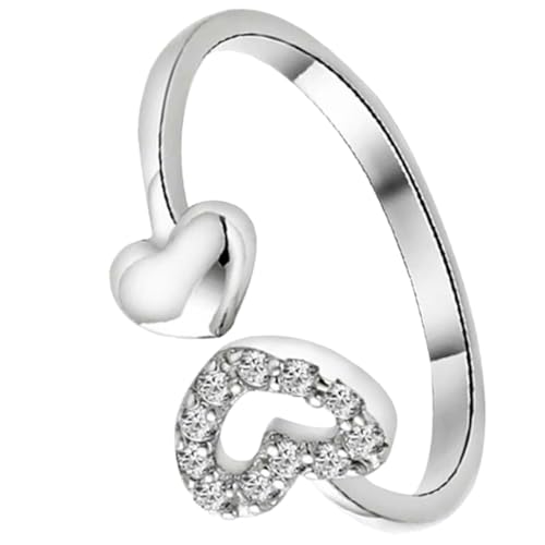 ROMISBABA Verstellbarer Herz Ring für Frauen Modischer Offener Fingerring Silberner Eleganter Ring für Besondere Anlässe von ROMISBABA