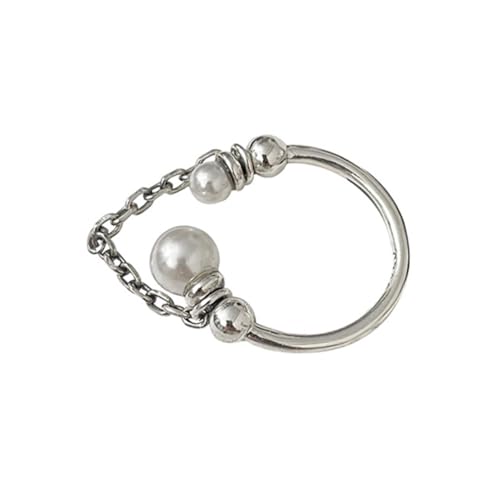 ROMISBABA Verstellbarer Perlenring mit Filigraner Kette Offener Silberring für Damen Modisches Schmuckstück Langlebiges Material Komfortabel für Täglichen Gebrauch Geschenk ROMISBABA Verstellbarer Perlenring mit Filigraner Kette Offener Silberring für Damen Modisches Schmuckstück Langlebiges Material Komfortabel für Täglichen Gebrauch Geschenk von ROMISBABA