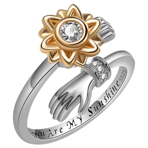 ROMISBABA Verstellbarer Sonnenblumen Ring Damen Silber Drehbar Umarmungsring mit Gravur You Are Schmuck für Mädchen Alltag Party Hochzeit von ROMISBABA