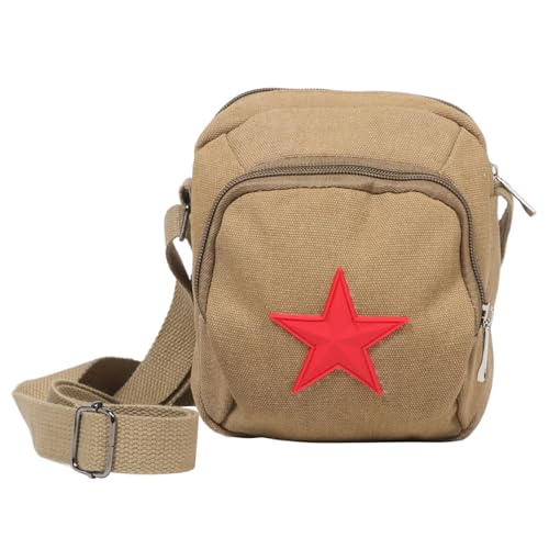 ROMISBABA Vintage Canvas Umhängetasche mit Roter Stern Leichte Crossbody Tasche mit Großem Fassungsvermögen Komfortabel für Schule Arbeit und Reisen Patriotisches Design Stilvolle Retro von ROMISBABA