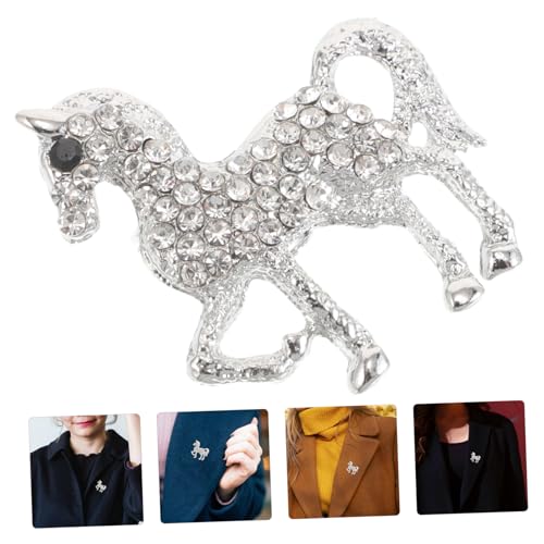 ROMISBABA Vintage Strass Pferde Brosche Damen Herren Tier Schmuck Anstecknadel aus Zinklegierung Modischer Schal Pin Dekoratives Accessoire für Pullover und Kleidung Silberfarben von ROMISBABA