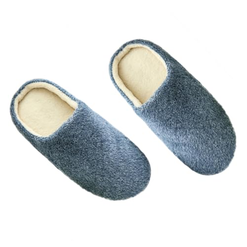 ROMISBABA Warme Weiche Hausschuhe mit Plüschfutter Rutschfest und Geräuscharm Unisex Baumwoll Padded Hausschuh für Herren und Damen Blau für Winter und Indoor Nutzung von ROMISBABA